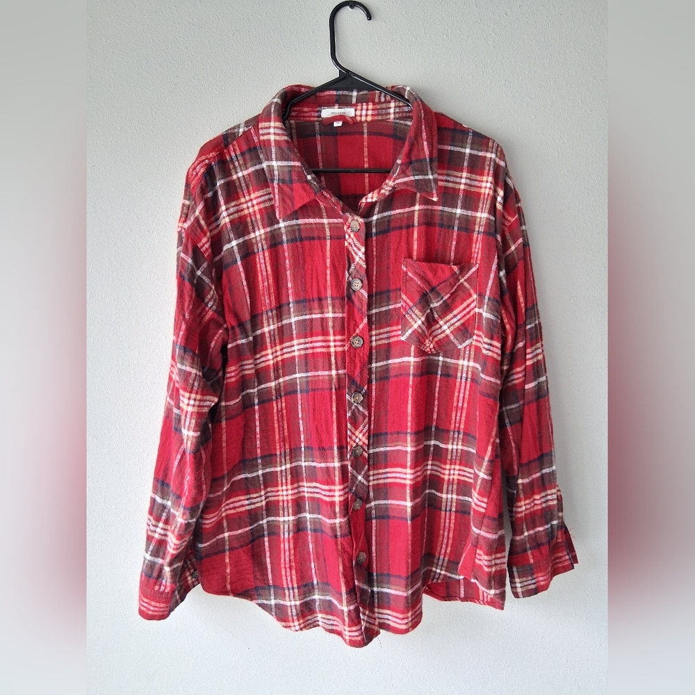 Maurices Red and Black Button Down Shirt
